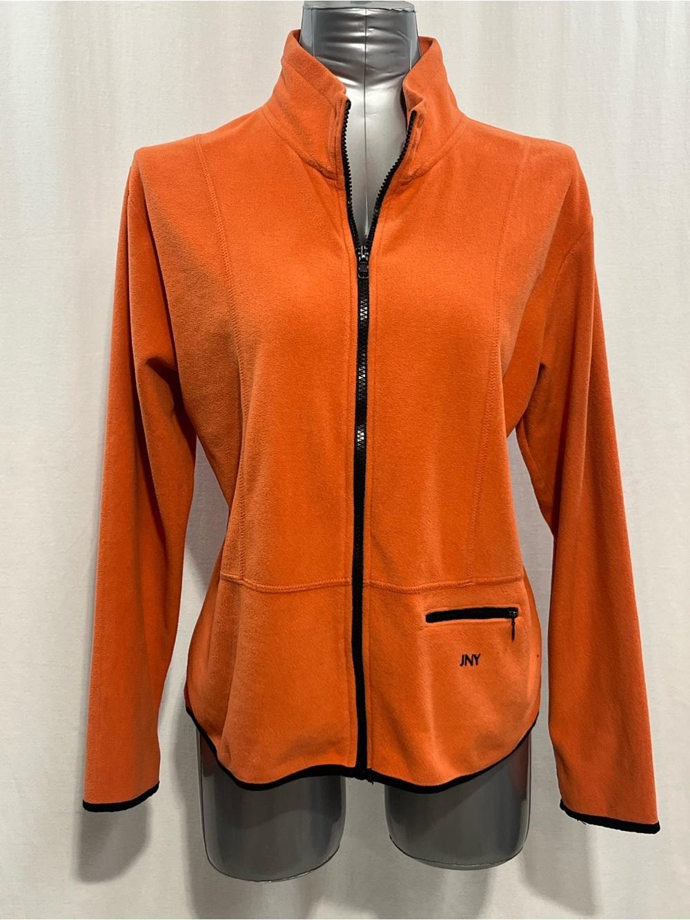 Jones New York Orange Zip-Front Teddy Jacket with Black Trim women’s large 1543